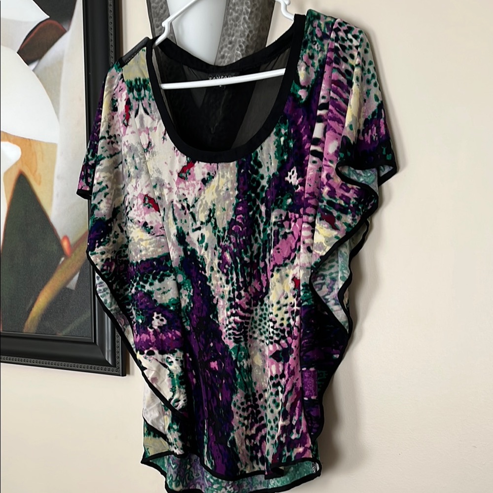 Rampage Purple and Green Abstract Blouse